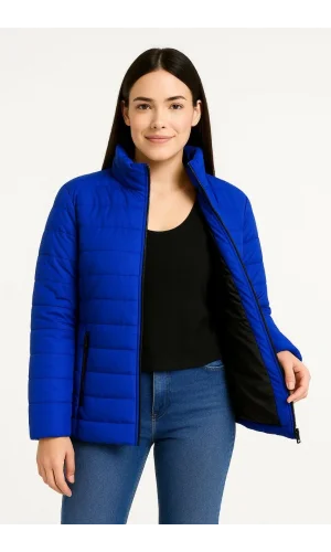 Kadın Bomber Mont Ceket – Su İtici Kumaş, Kapitone Astarlı, Fermuarlı, Kışlık - Saks Mavisi