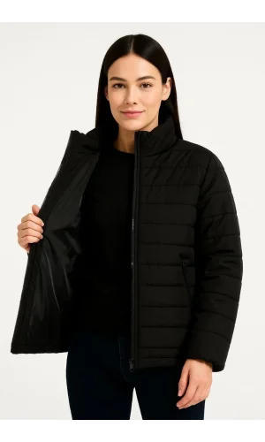 Kadın Bomber Mont Ceket – Su İtici Kumaş, Kapitone Astarlı, Fermuarlı, Kışlık - Siyah