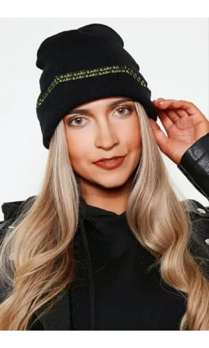 Kadın Dokuma Simli Triko Bere - Siyah