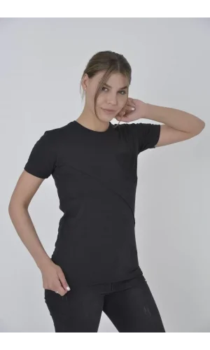 Kadın File Cepli Slim fit T-shirt - Siyah