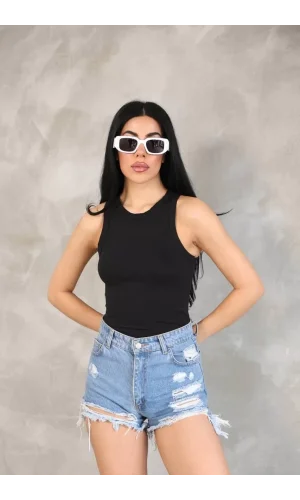 Kadın Kolsuz Badi bluz - Siyah
