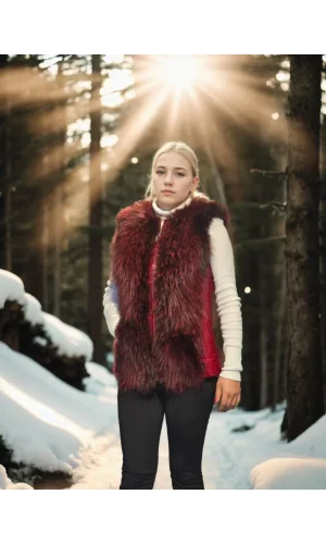 Kadın Kolsuz Fermuarlı Yelek - Kırmızı