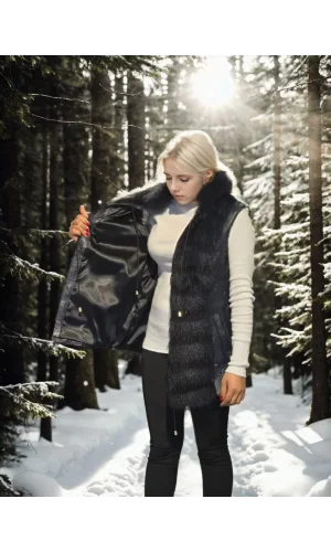 Kadın Kolsuz Fermuarlı Yelek - Lacivert