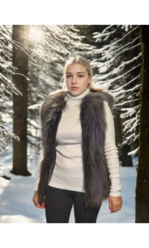 Kadın Kolsuz Fermuarlı Yelek - Siyah