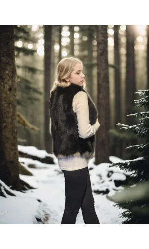 Kadın Kolsuz Fermuarlı Yelek - Siyah