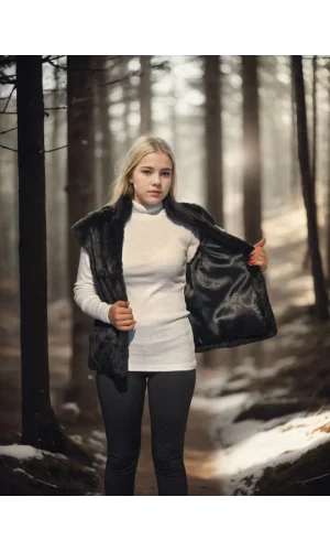 Kadın Kolsuz Hakiki Kürk - Siyah