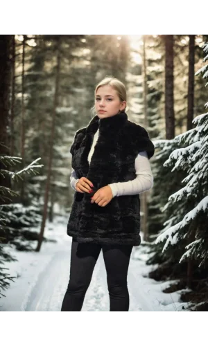 Kadın Kolsuz Hakiki Kürk - Siyah