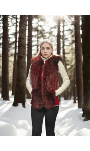 Kadın Kolsuz Hakiki Yelek - Fuşya