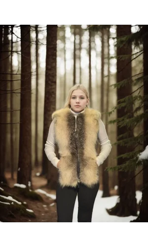 Kadın Kolsuz Hakiki Yelek - Fuşya