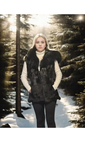 Kadın Kolsuz Kapüşonlu Yelek - Siyah