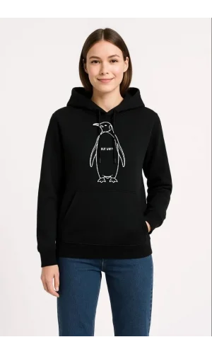 Kadın Nihilist Penguen Özel Tasarım Oversize Kapüşonlu Sweatshirt - Siyah