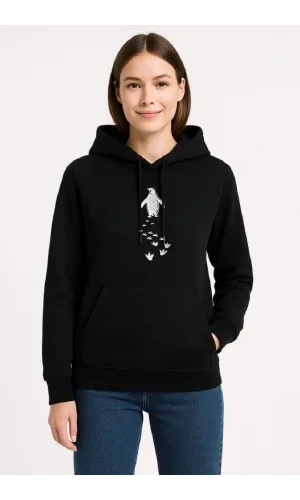 Kadın Nihilist Penguen Temalı Oversize Kapüşonlu Sweatshirt - Siyah