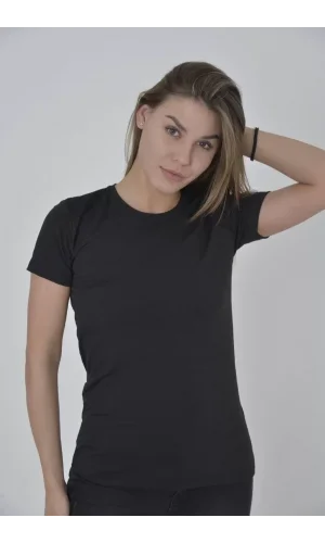 Kadın Omuz Fileli Slim Fit T-shirt - Siyah