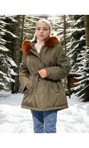 Kadın Su Geçirmez Kapüşonlu Mont - Haki