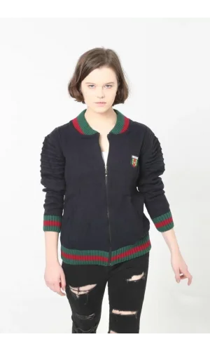 Kadın Tam Fermuarlı Triko Hırka - Lacivert