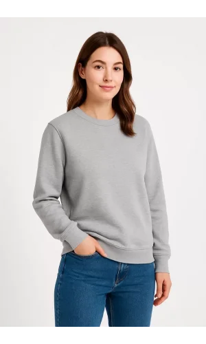 Kadın Üç İplik Düz Bisiklet Yaka SweatShirt - Gri