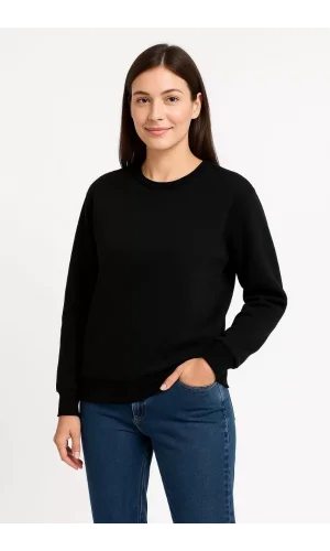 Kadın Üç İplik Düz Bisiklet Yaka SweatShirt  - Siyah