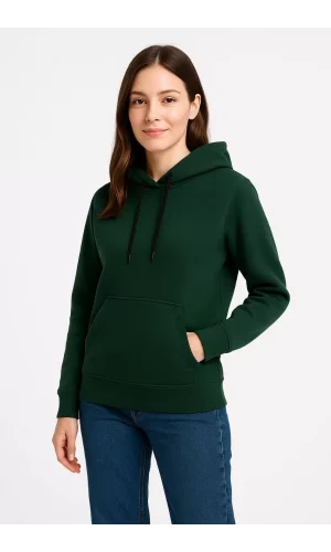 Kadın Üç İplik Kapüşonlu Kanguru Çepli SweatShirt hoodie - Haki