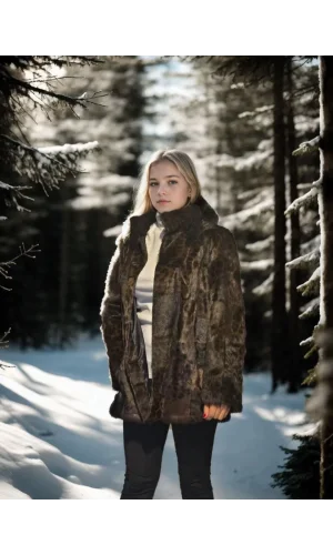 Kadın Uzun Kollu Deri Ceket - Leopar