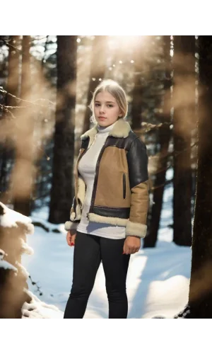 Kadın Uzun Kollu Yakalı Hakiki Kürk - Kahve