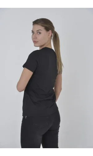 Kadın Yandan Fermuarli Slim fit T-shirt - Siyah