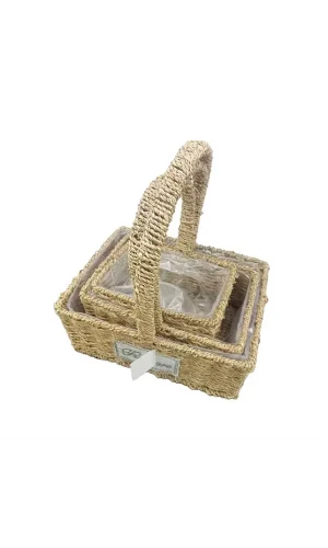 Kare Doğal Hasır Sepet Seti - 3lü