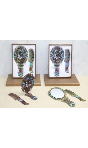 Kelebek Katlanabilir Ayna Ve Tarak Seti Büyük Boy