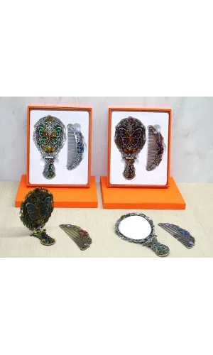 Kelebek Katlanabilir Ayna Ve Tarak Seti Orta Boy