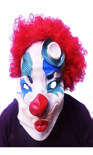 Kırmızı Afro Peruklu Palyaço Maskesi