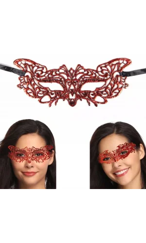 Kırmızı Dantel Masquerade Maskesi 9 No