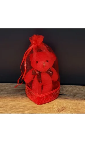 Kırmızı Hediyelik Kese İçinde Ayıcık