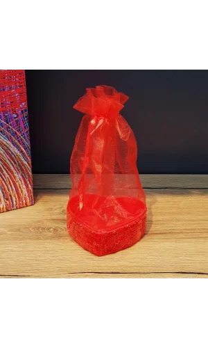 Kırmızı Kalpli Tül Kese