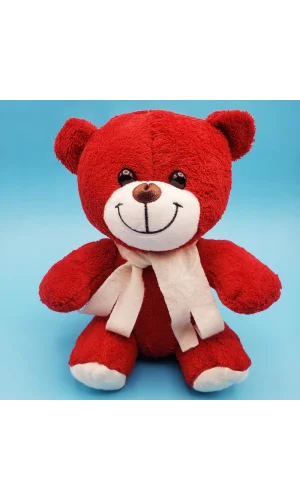 Kırmızı Peluş Atkılı Oyuncak Ayıcık