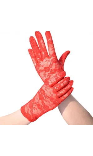 Kırmızı Renk Kısa Dantelli Eldiven