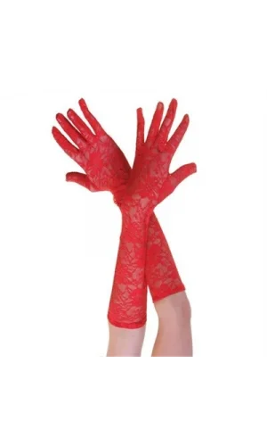 Kırmızı Renk Orta Boy Dantelli Eldiven