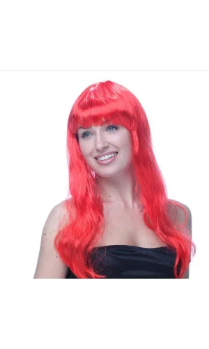 Kırmızı Renk Uzun Parti Peruğu