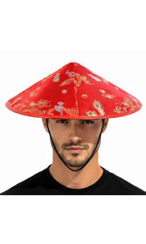 Kırmızı Saten Dragon İşlemeli Şapka – Lastikli