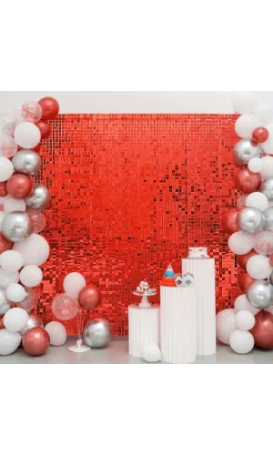 Kırmızı Simli Fon Perde 1x2 m