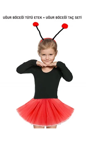 Kırmızı Uğur Böceği Tütü Etek ve Taç Seti