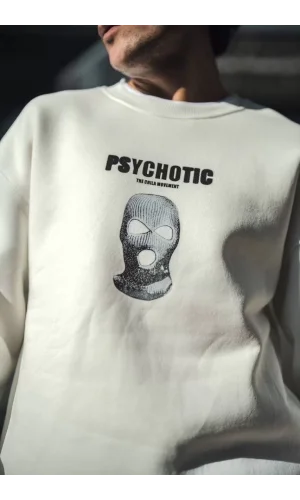 Kışlık Bisiklet Yaka Baskılı SweatShirt - Beyaz