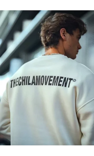 Kışlık Bisiklet Yaka Oversize Baskılı SweatShirt - Beyaz