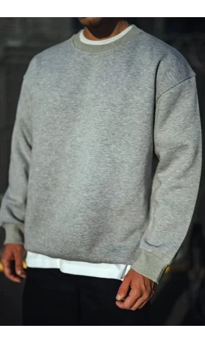 Kışlık Bisiklet Yaka Üç İplik Basic SweatShirt - Gri