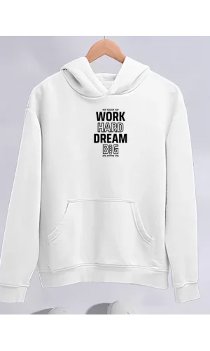 Kışlık Üç İplik Kapüşonlu SweatShirt - Beyaz