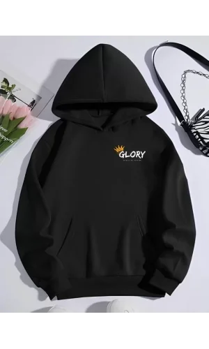 Kışlık Üç İplik Kapüşonlu SweatShirt - Siyah