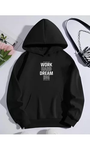 Kışlık Üç İplik Kapüşonlu SweatShirt - Siyah