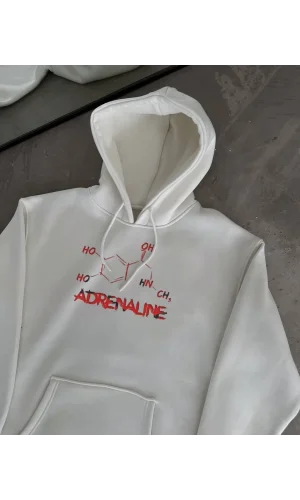 Kışlık Uzun Kol Kapüşonlu SweatShirt - Beyaz