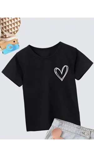 Kız Çocuk Bisiklet Yaka Baskılı T-Shirt - Siyah