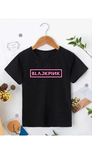 Kız Çocuk Bisiklet Yaka Baskılı T-Shirt - Siyah