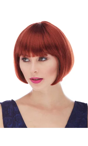 Kızıl Renk Düz Kesim Astarlı Küt Parti Peruğu