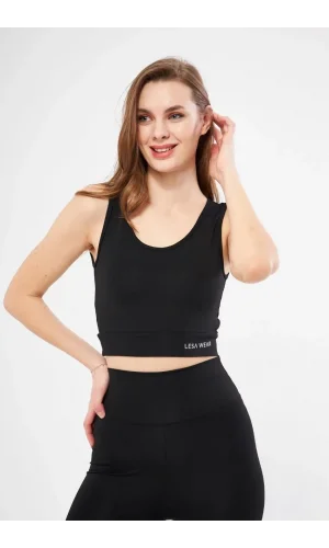 Kolsuz Dalgiç Baskılı Crop - Siyah